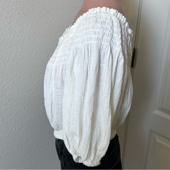 #66 Free People/ We the free “Dancing Til Dawn”White Billowy Gauzy Peasant crop - Picture 4 of 6